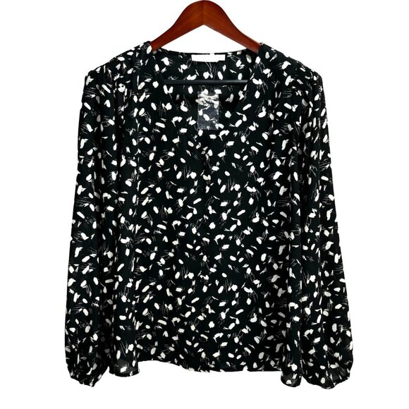 Lush Women's Black-Ivory Button-Down Blouse Long Sleeves Lightweight XL - Picture 1 of 6